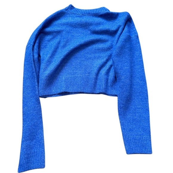 A177- Blue cropped sweater with embroidered yin yang design #cropped sweater - Picture 2 of 6